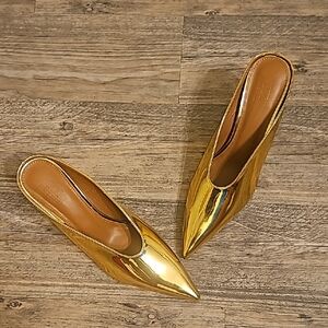 Metallic Gold Pointed-Toe Mule Heels for Women